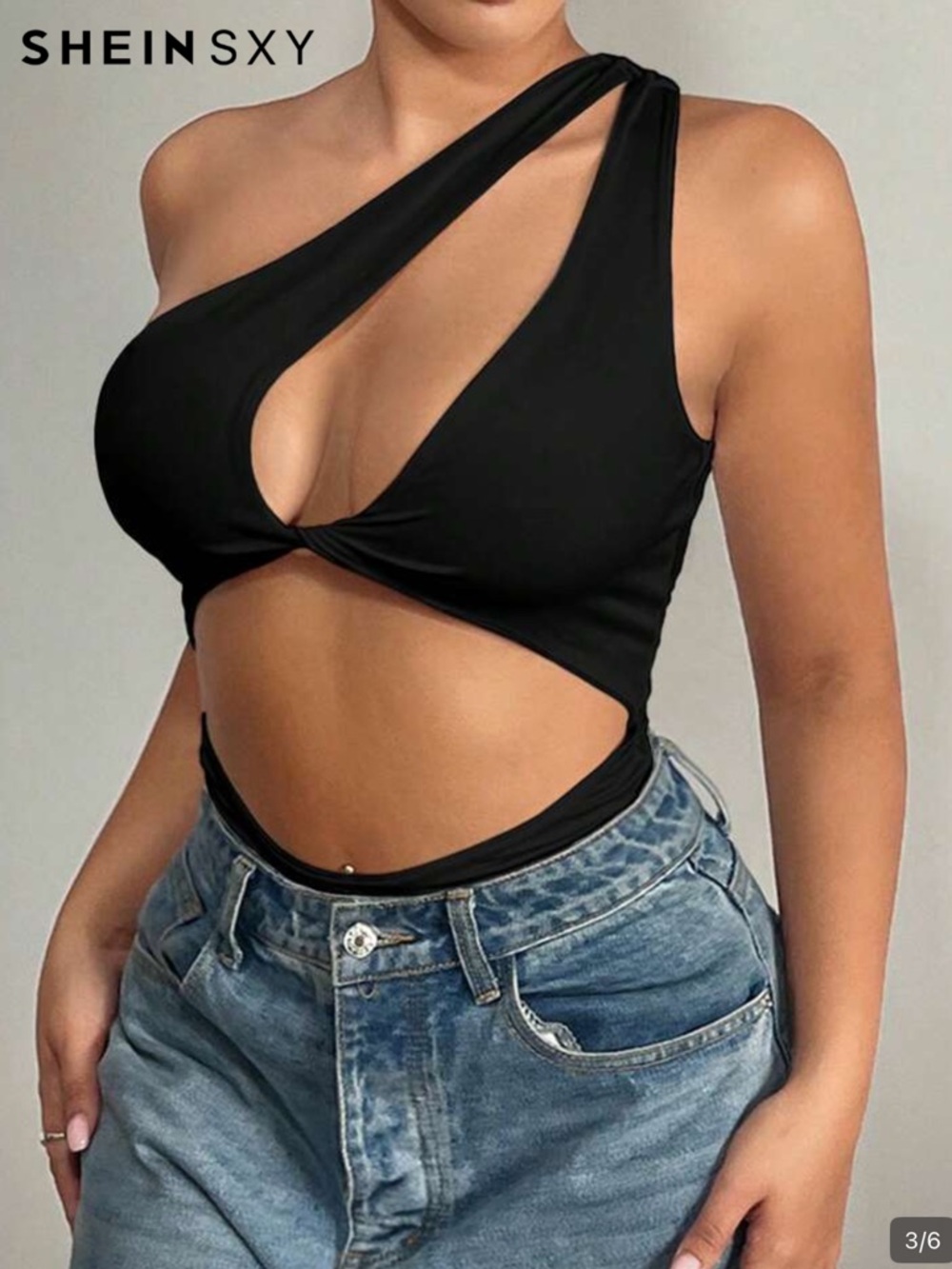 SHEIN One-Shoulder Black Cut-Out bodysuit